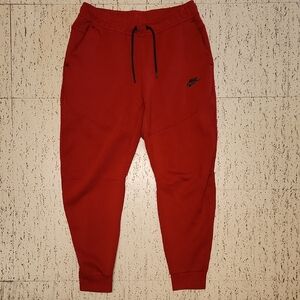 Nike Tech Red Tapered Activewear Jogger Sweatpants with Black Logo